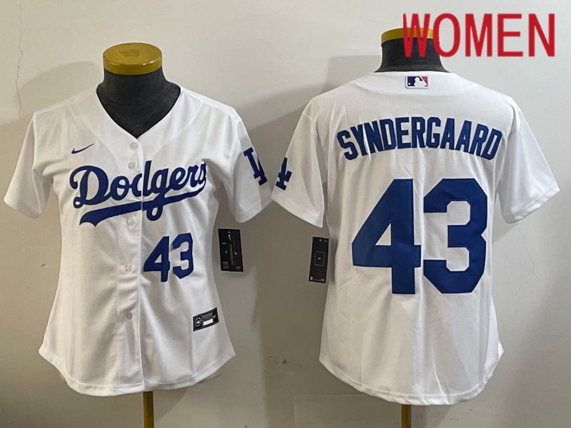 Women Los Angeles Dodgers #43 Syndergaard White Game 2024 Nike MLB Jersey style 11202->women mlb jersey->Women Jersey